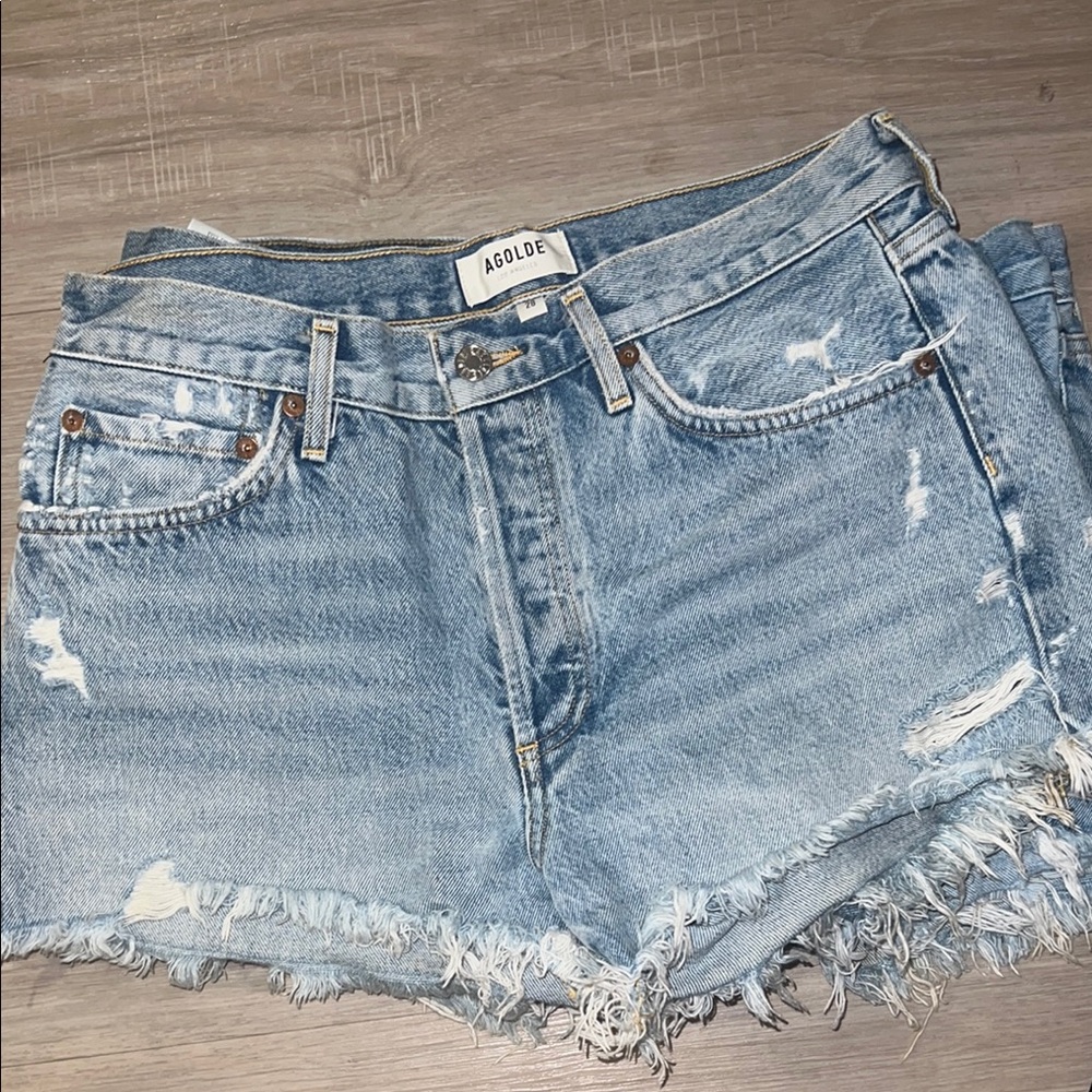 Agolde Blue Jean Shorts Distressed Cut-Off